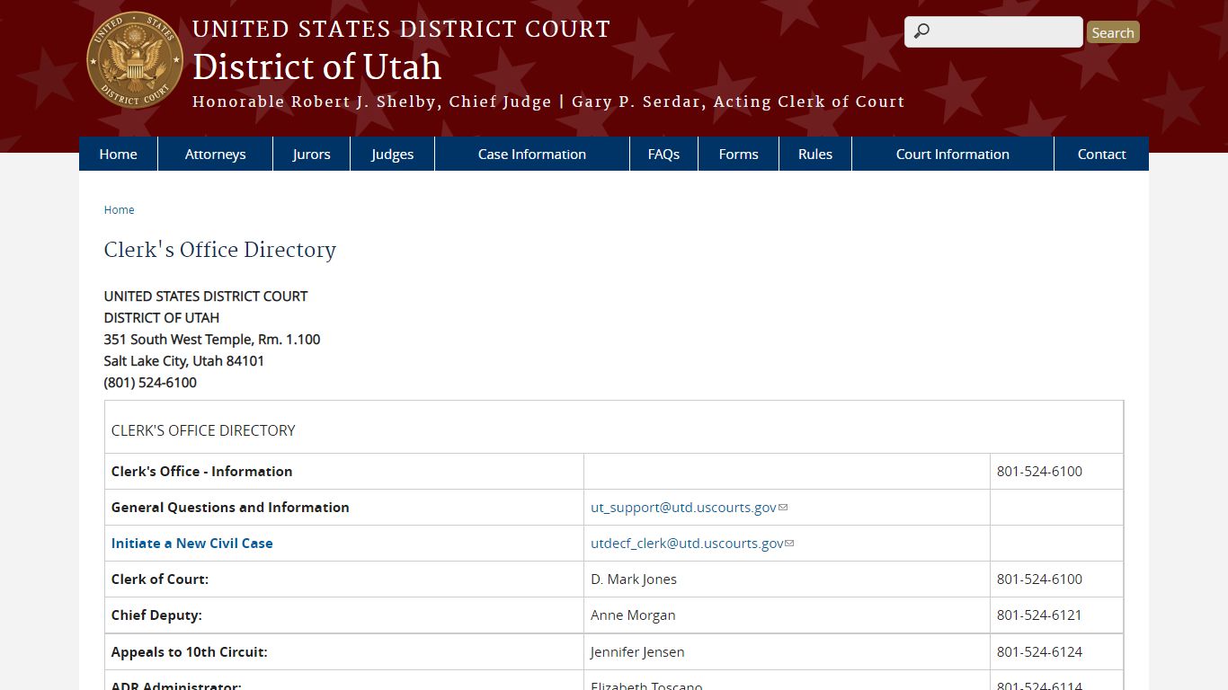 Clerk's Office Directory - United States District Court